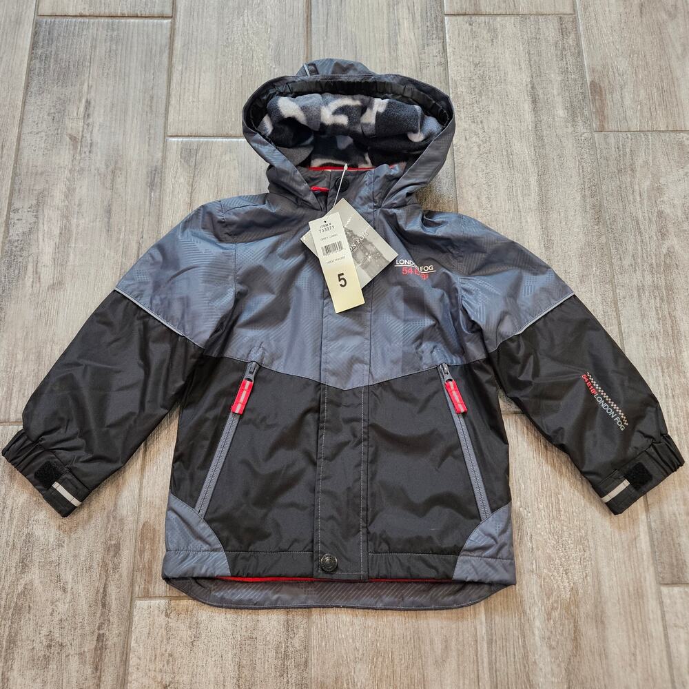 London Fog Boys Hooded Jacket Size 5 Gray Camo Winter Coat Insulated NEW Snow